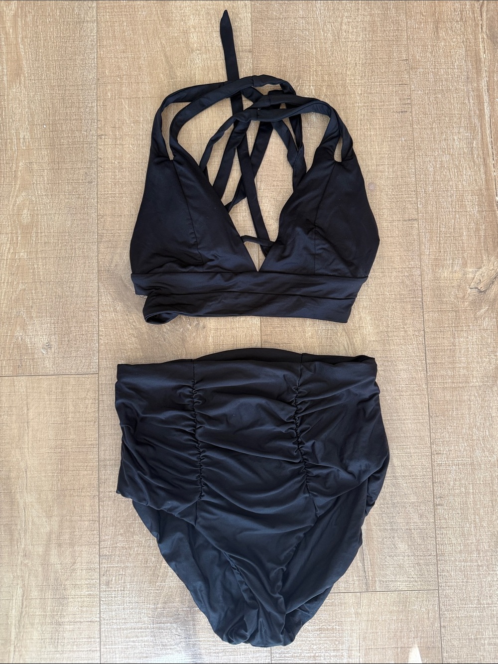 BECCA Black Strappy Halter High-Waist Bikini Set